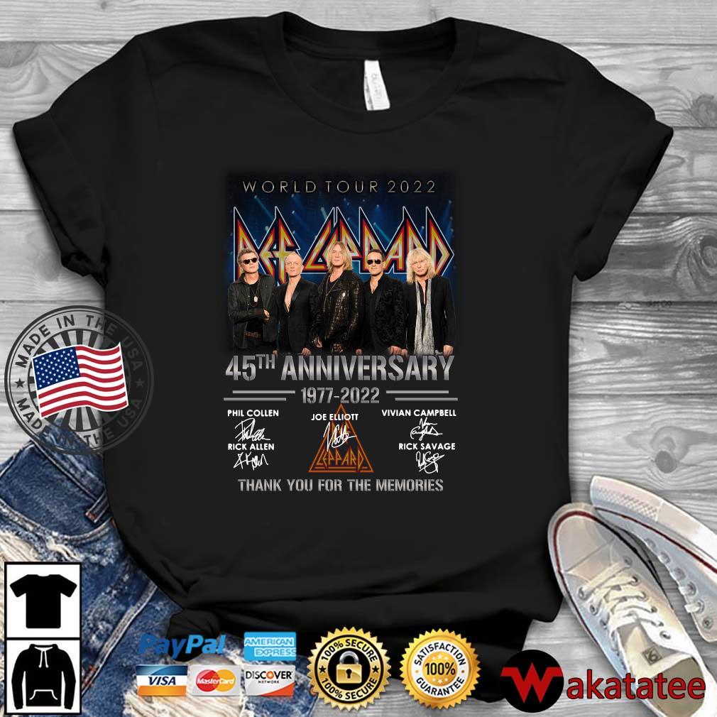 World Tour 2022 Def Leppard 45th anniversary 1977-2021 thank you for the memories signatures shirt