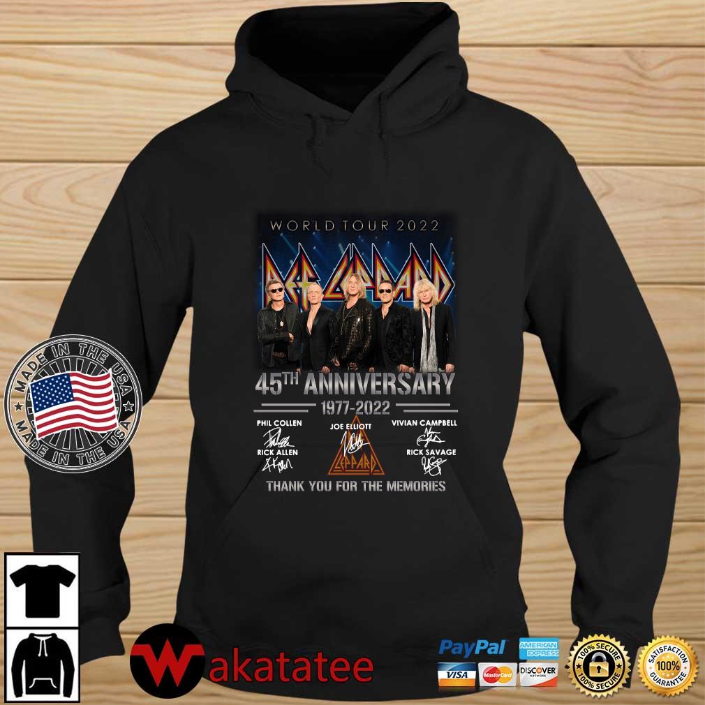 World Tour 2022 Def Leppard 45th anniversary 1977-2021 thank you for the memories signatures s Wakatatee hoodie den