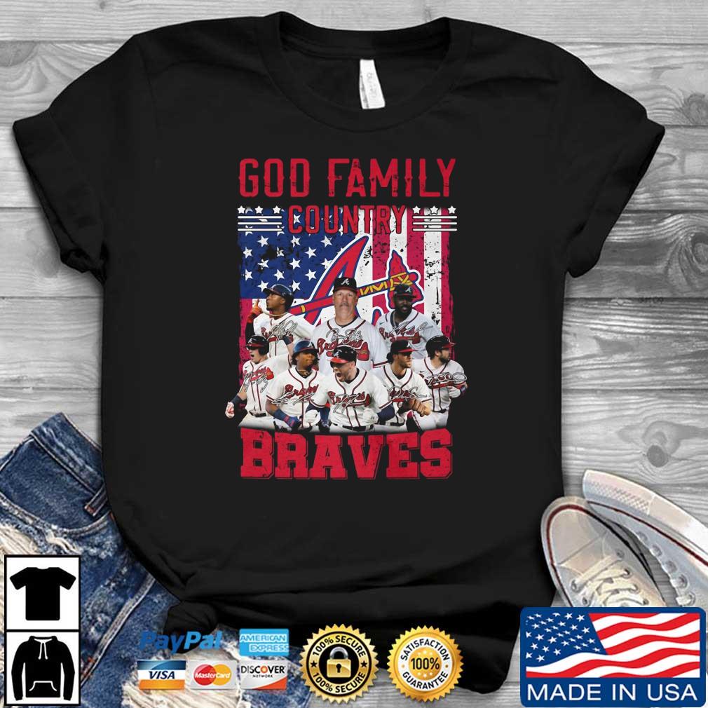 God family country Atlanta Braves signatures American flag signatures shirt