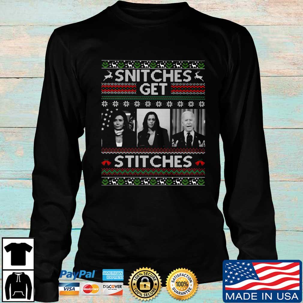 Nancy Pelosi Kamala Harris Joe Biden snitches get stitches Ugly Christmas sweatshirt